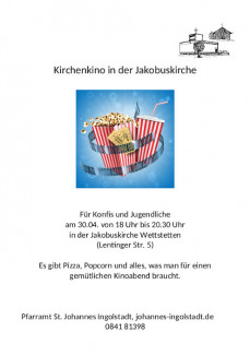 Plakat Kirchenkino mit Popcorn