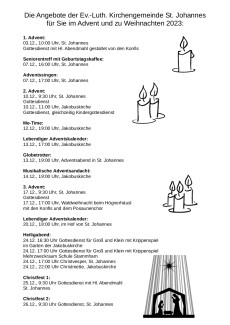 Liste der Angebote im Advent 2023