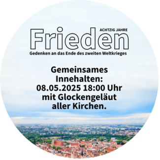 Plakat zu 80 Jahren Frieden mit Blick über Ingolstadt