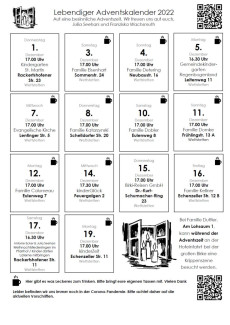 Terminplan lebendiger Adventskalender Wettstetten 2022